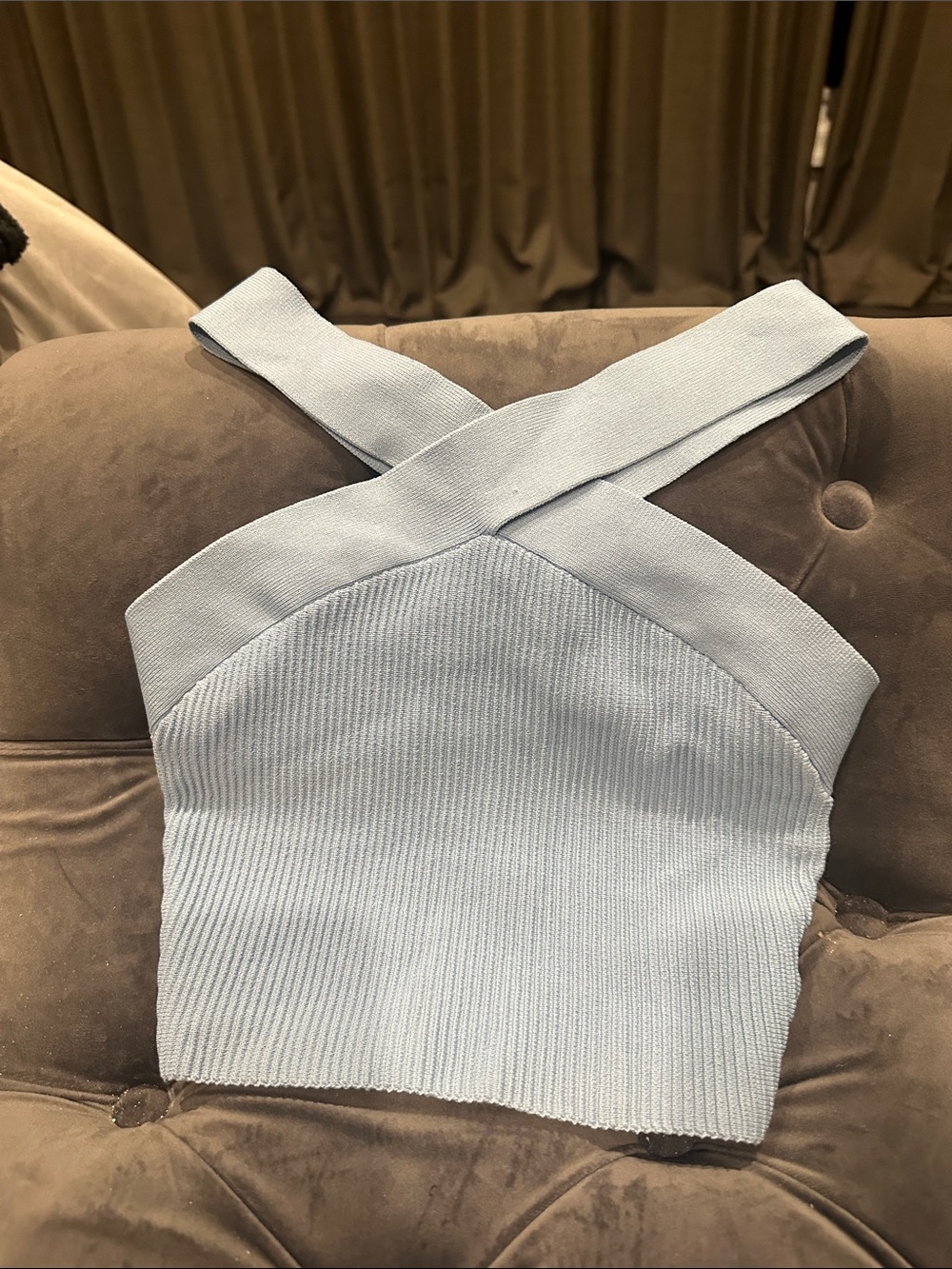 Aritzia/Babaton: Light Blue Cross-Back Knit Crop Top